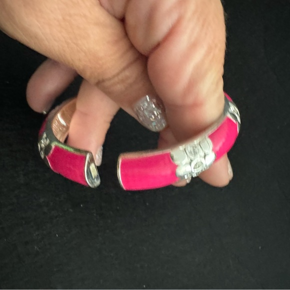 Pink and Silver Floral Bangle Bracelet - Picture 2 of 4